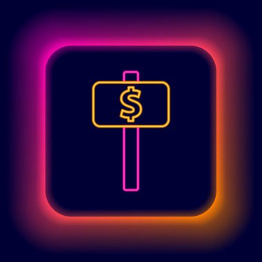 Parlayan neon hat Hand açık arttırma raket simgesini siyah arka planda tutuyor. Teklif konsepti. Açık arttırma yarışması. BID yazıtları olan el kaldırma işaretleri. Renkli taslak konsepti. Vektör