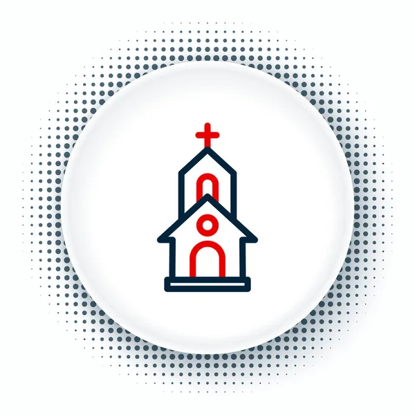 Line Church épület ikon elszigetelt fehér háttérrel. Keresztény egyház. Az egyház vallása. Színes vázlat koncepció. Vektor — Stock Vector