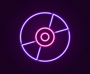 Parlayan neon çizgisi Vinil disk simgesi siyah arkaplanda izole edildi. Renkli taslak konsepti. Vektör