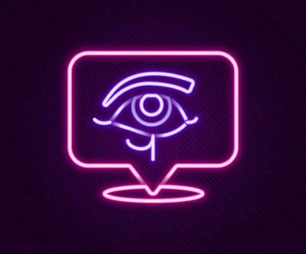 Linea neon incandescente Icona Eye of Horus isolata su sfondo nero. Antica dea egizia Wedjet simbolo di protezione, potere reale e buona salute. Concetto di contorno colorato. Vettore — Vettoriale Stock