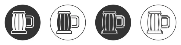 Icône tasse de bière en bois noir isolé sur fond blanc. Cercle bouton. Vecteur — Image vectorielle