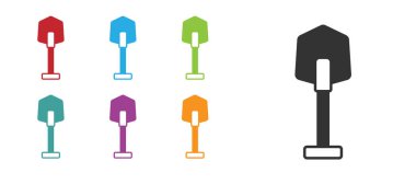 Siyah Ateş küreği simgesi beyaz arkaplanda izole edildi. Yangın koruma ekipmanları. İtfaiyeciler için ekipman. Simgeleri renklendirin. Vektör