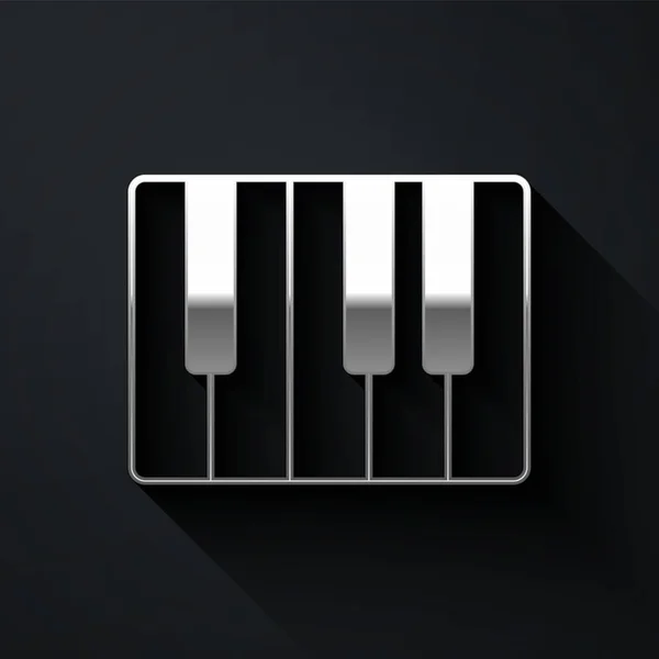 Icône du synthétiseur Silver Music isolée sur fond noir. Piano électronique. Style ombre longue. Vecteur — Image vectorielle