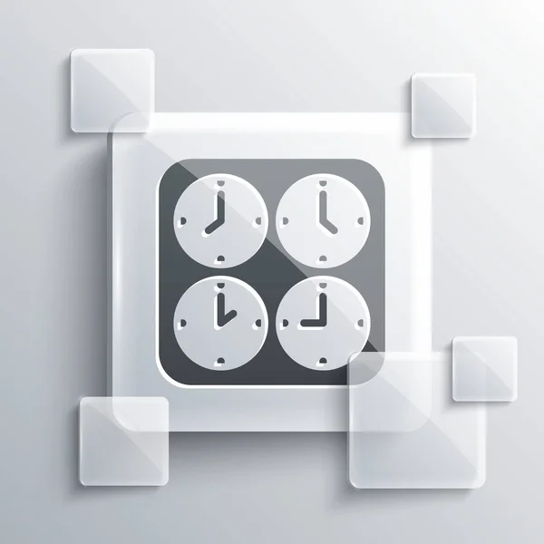 Šedé časové pásmo hodiny ikona izolované na šedém pozadí. Čtvercové sklo. Vektor — Stockový vektor