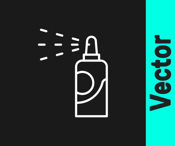 Saç spreyi için beyaz çizgi spreyi, deodorant, siyah arka planda izole edilmiş terleme önleyici ikon. Vektör — Stok Vektör