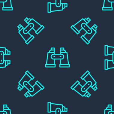 Yeşil çizgi dürbün simgesi mavi arkaplandaki kusursuz deseni izole etti. Yazılım işareti bul. Casus ekipman sembolü. Vektör