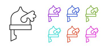 Siyah çizgili Viking boynuzlu miğfer ikonu beyaz arka planda izole edildi. Simgeleri renklendirin. Vektör