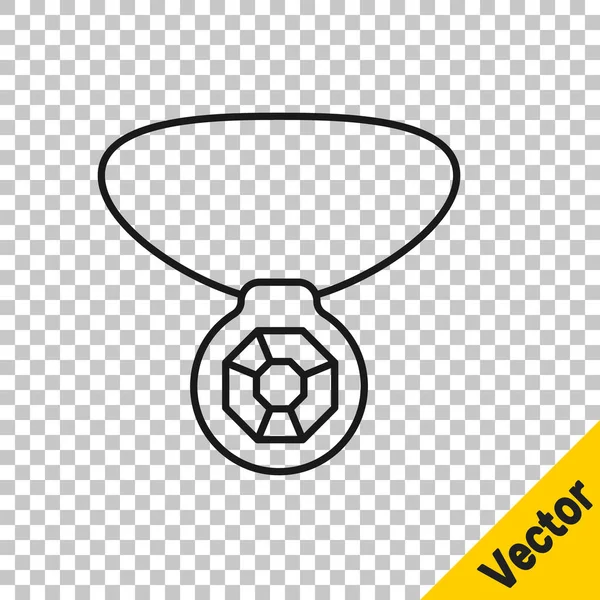 Schwarze Linie Halskette mit Edelsteinsymbol isoliert auf transparentem Hintergrund. Vektor — Stockvektor