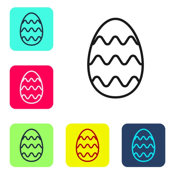 Icono de huevo de Pascua de línea negra aislado sobre fondo blanco. Feliz Pascua. Establecer iconos en botones cuadrados de color. Vector — Vector de stock