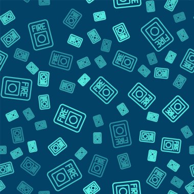 Yeşil Hat Yangın Alarm Sistemi simgesi mavi arkaplanda izole edilmiş kusursuz desen. Yangın güvenlik kutusunu çek. Vektör