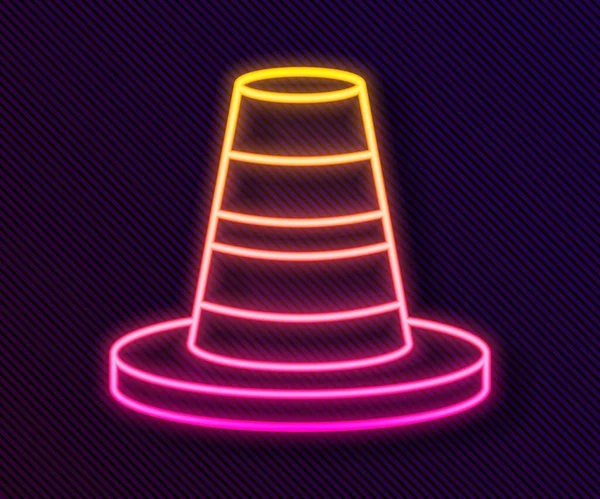Parlayan neon hattı trafik konisi simgesi siyah arkaplanda izole edildi. Vektör