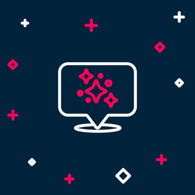 Line Home temizlik hizmeti konsepti simgesi mavi arkaplanda izole edildi. Bina ve ev. Renkli taslak konsepti. Vektör.