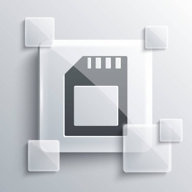 Gri arka planda gri SD kart simgesi izole edildi. Hafıza kartı. Adaptör simgesi. Kare cam paneller. Vektör.