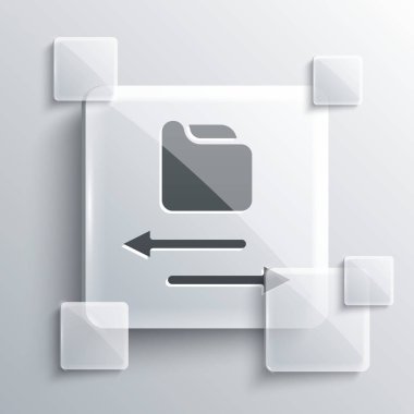 Gri aktarım dosya simgesi gri arkaplanda izole edildi. Dosyaları kopyala, veri değişimi, yedekleme, PC göçü, dosya paylaşım kavramlarını kopyala. Kare cam paneller. Vektör.