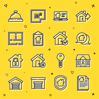 House 'la sözleşme imzalayın. Emlak mesaj evi. Çevrimiçi, gerçek otel servis zili. Vektör.