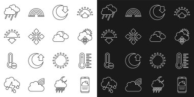 Meteoroloji termometre bulutu, kar ve güneş kar tanesi güneş yağmuru ve hava durumu ikonu. Vektör.