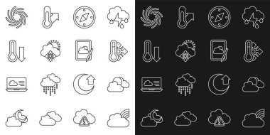 Gökkuşağı 'nı bulutlu, Meteoroloji Meteoroloji Pusula Bulutlu, kar fırtınası, kasırga ve hava durumu ikonu ile ayarlayın. Vektör.