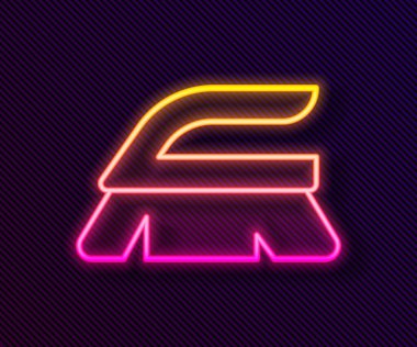 Temizlik simgesi için parlayan neon hattı fırçası siyah arkaplanda izole edildi. Temizlik hizmeti konsepti. Vektör.