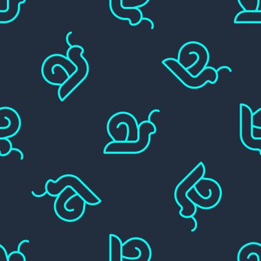 Yeşil çizgi salyangoz simgesi mavi arkaplanda kusursuz desen izole etti. Vektör.