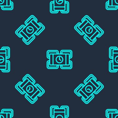 Yeşil hat, dinamit bomba çubuğunu ve zamanlayıcı ikonunu patlatın. Mavi arka planda izole edilmiş pürüzsüz desen. Saatli bomba - patlama tehlikesi kavramı. Vektör.