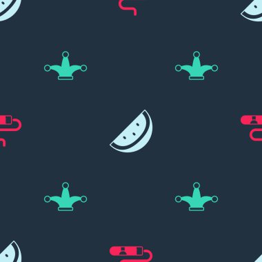 Puro, kumarhane kumar makinesi, karpuz ve Joker 'i düz desenli kart oynamaya ayarlayın. Vektör.