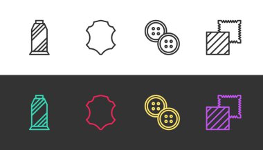 Makara, deri, düğme ve tekstil kumaş ipliklerini siyah ve beyaza geçir. Vektör.