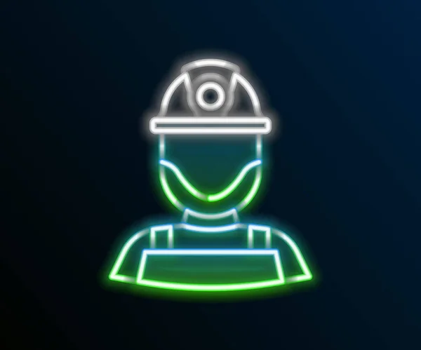 Línea Neón Brillante Miner Icono Casco Aislado Sobre Fondo Negro — Vector de stock