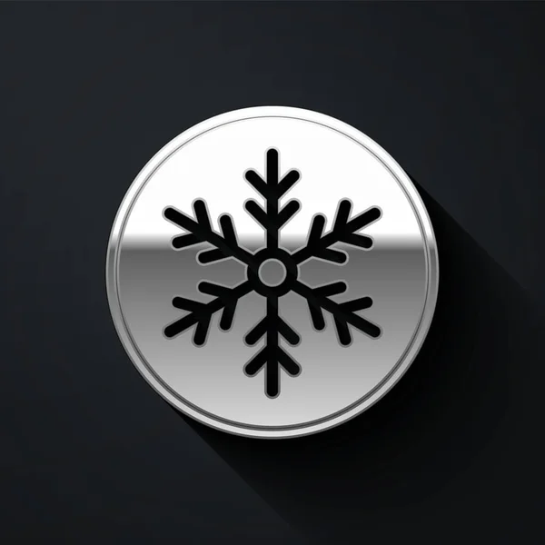 Silver Snowflake Icon Isolated Black Background Merry Christmas Happy New — Stock Vector