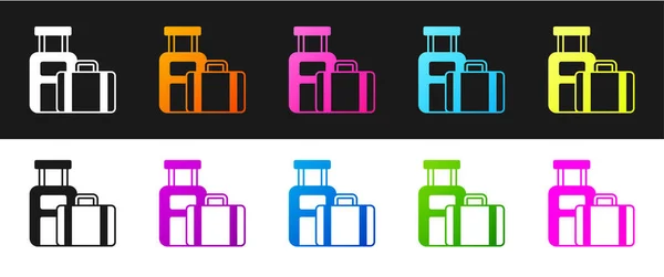 Set Koffer Für Reisesymbol Isoliert Auf Schwarz Weißem Hintergrund Reisegepäckzeichen — Stockvektor