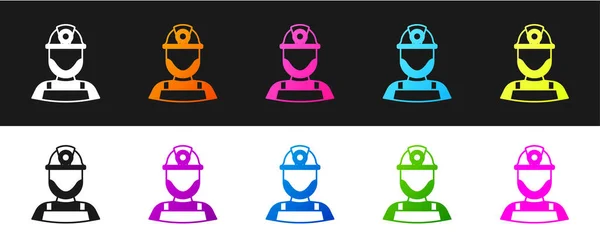 Set Miner Helmet Icon Isolated Black White Background Vector — Stock Vector