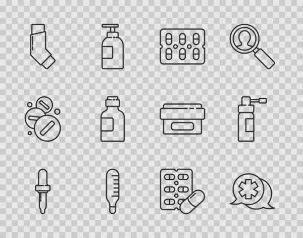 Régler Ligne Pipette Dialogue Avec Médecin Pilules Plaquette Thermoformée Thermomètre — Image vectorielle