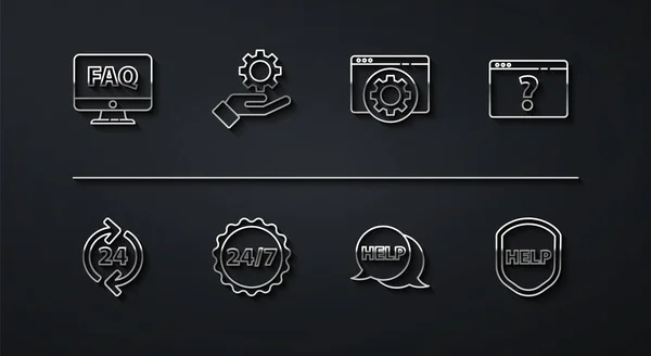Définir Ligne Écran Ordinateur Faq Téléphone Assistance Heures Sur Navigateur — Image vectorielle