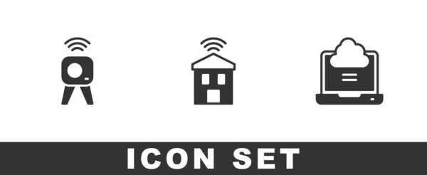 Webカメラを設定するWi Fiとネットワーククラウド接続アイコンを備えたスマートホーム ベクトル — ストックベクタ