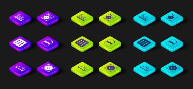 Set Tambourine, Stereo speaker, Sound mixer controller, MP4 file document, Guitar amplifier and Music equalizer icon. Vector