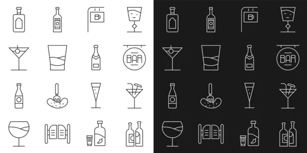 Set Line Bottles Wine Cocktail Street Signboard Bar Glass Vodka — Vector de stoc