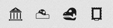 Set Museum building, Human skull, Dinosaur and Picture icon. Vector.