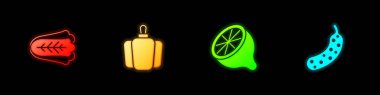 Set Cabbage, Bell pepper, Lemon and Fresh cucumber icon. Vector