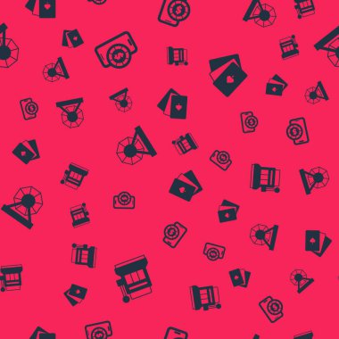 Set Slot machine, Online poker table game, Lottery and Deck of playing cards on seamless pattern. Vector