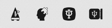 Set Metronome with pendulum, Solution to the problem, Psychology, Psi and  icon. Vector