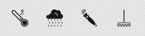 Set Meteorology Thermometer Cloud Rain Umbrella Garden Rake Icon Vector — Stockvektor