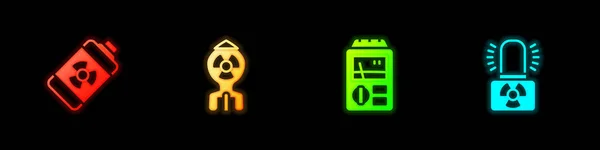 Set Nuclear Energy Battery Bomb Dosimeter Radioactive Warning Lamp Icon — стоковий вектор