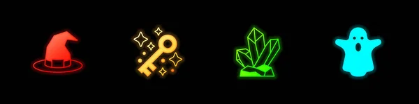 Set Witch Hat Old Magic Key Magic Stone Ghost Icon — 스톡 벡터