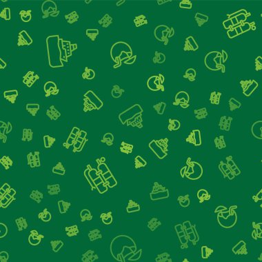 Set line Cruise ship, Aqualung and Coconut cocktail on seamless pattern. Vector