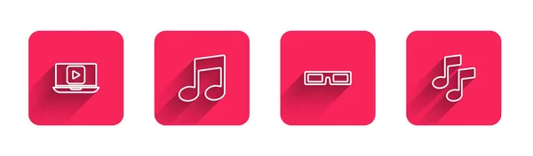 Set Line Online Play Video Music Note Tone Cinema Glasses — Wektor stockowy