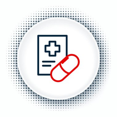 Çizgi Medikal reçete simgesi beyaz arkaplanda izole edildi. RX formu. Yemek tarifi. Eczane ya da ilaç sembolü. Renkli taslak konsepti. Vektör.