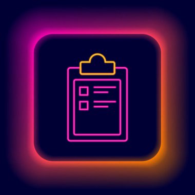 Parlayan neon hattı spor eğitim programı veya fitness planı simgesi siyah arkaplanda izole edildi. Renkli taslak konsepti. Vektör.