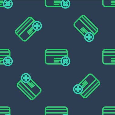 Line Credit card remove icon isolated seamless pattern on blue background. Online payment. Cash withdrawal. Financial operations. Shopping sign. Vector.