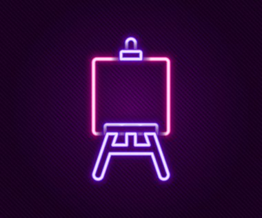 Parlayan neon çizgisi ahşap sehpa ya da siyah arka planda izole edilmiş resim tahtası simgesi. Renkli taslak konsepti. Vektör.