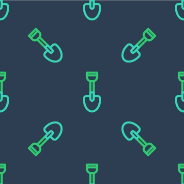 Line Shovel toy icon isolated seamless pattern on blue background. Vector.