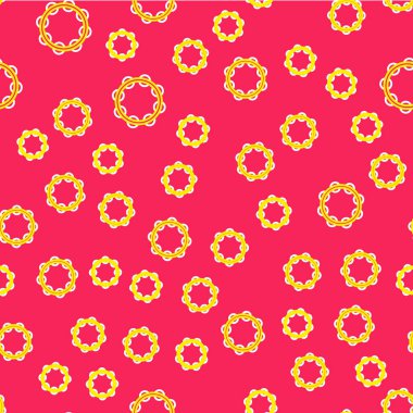 Çizgi müzik aleti perküsyon tef, metal plaka ikonu izole edilmiş kırmızı arkaplan üzerinde pürüzsüz desen. Vektör.